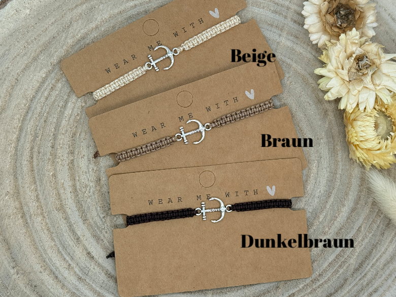 Freundschaftsarmband Makramee Armband Anker mit Love Edelstahl silberfarben