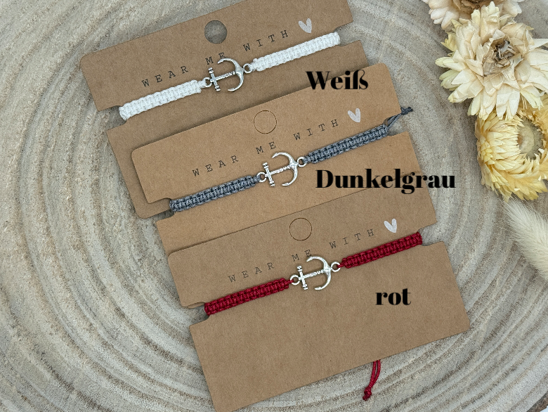 Freundschaftsarmband Makramee Armband Anker mit Love Edelstahl silberfarben