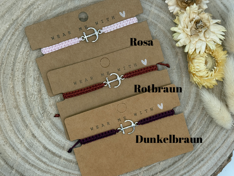 Freundschaftsarmband Makramee Armband Anker mit Love Edelstahl silberfarben