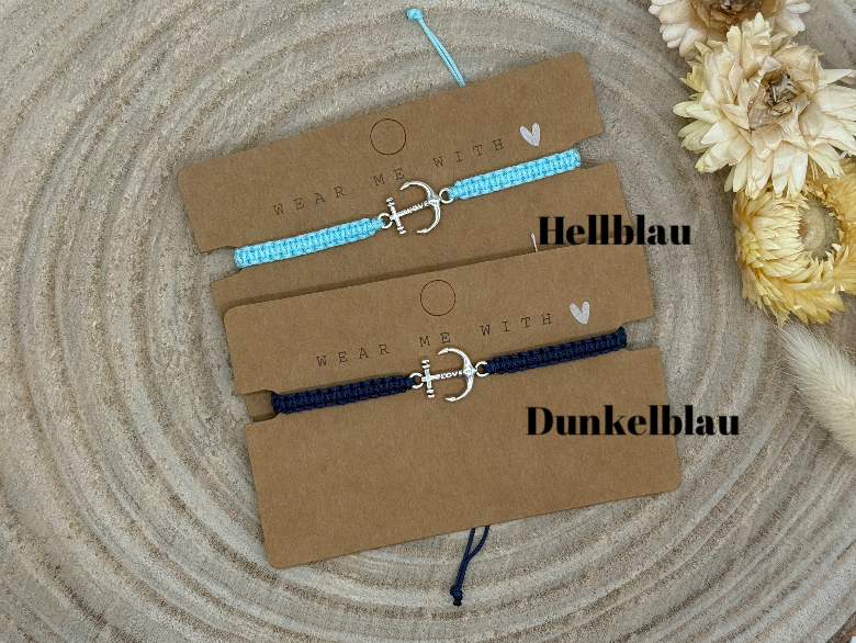 Freundschaftsarmband Makramee Armband Anker mit Love Edelstahl silberfarben