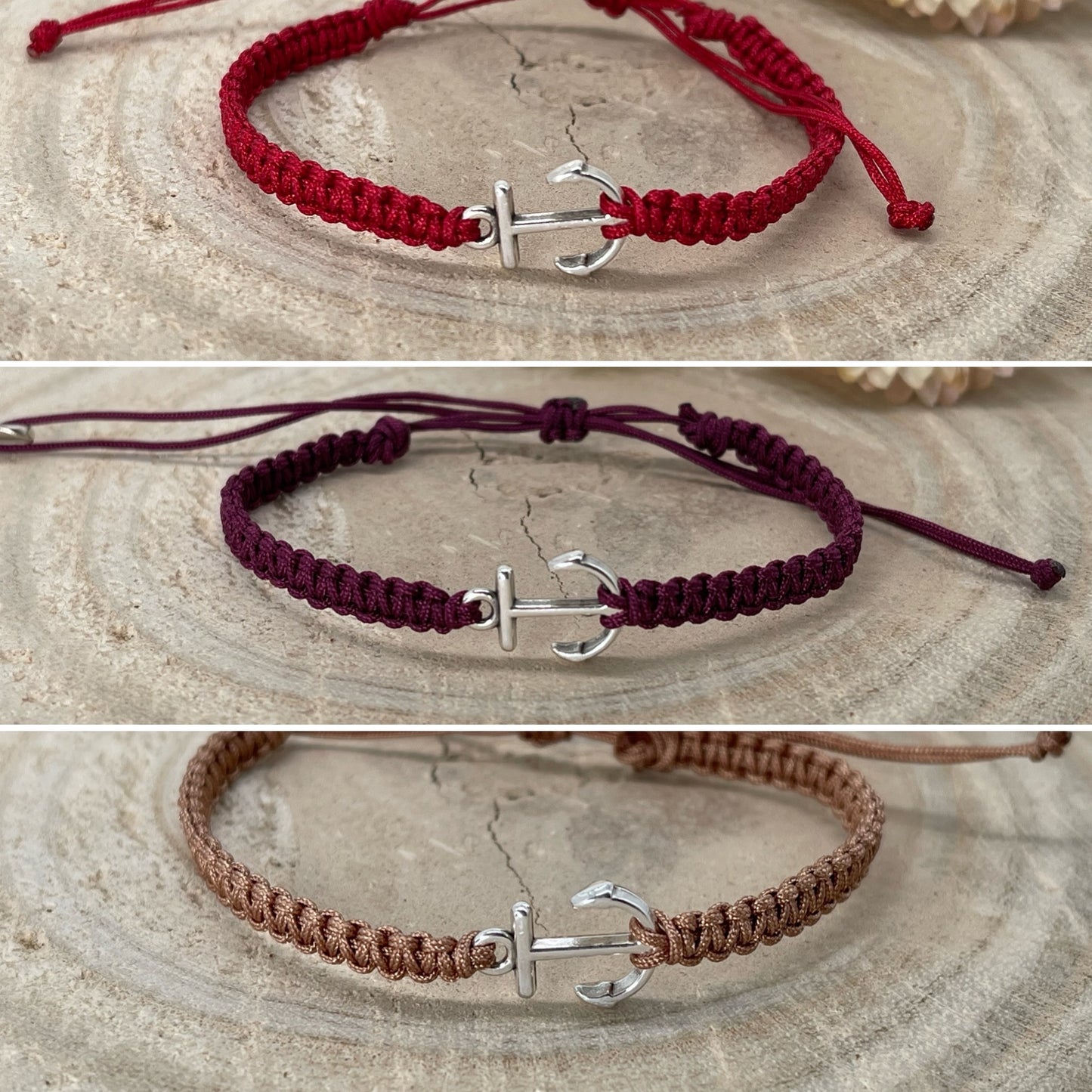 Freundschaftsarmband Makramee Armband kleine Anker silberfarbenen Edelstahl