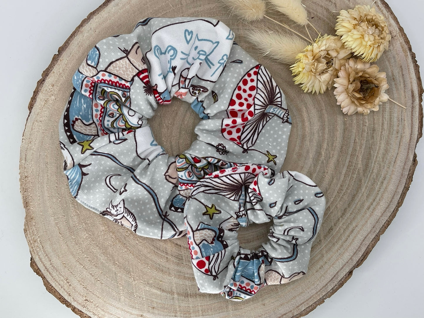 Scrunchie Haargummi elastisches Haarband bunte Welt grün bunt blau für feines oder dickes Haar
