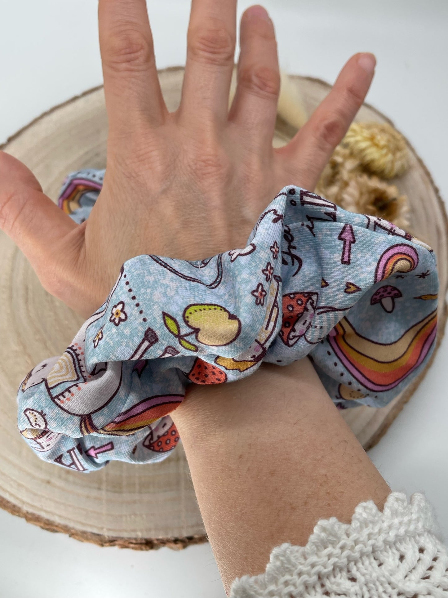 Jersey Scrunchie Haargummi blau bunt