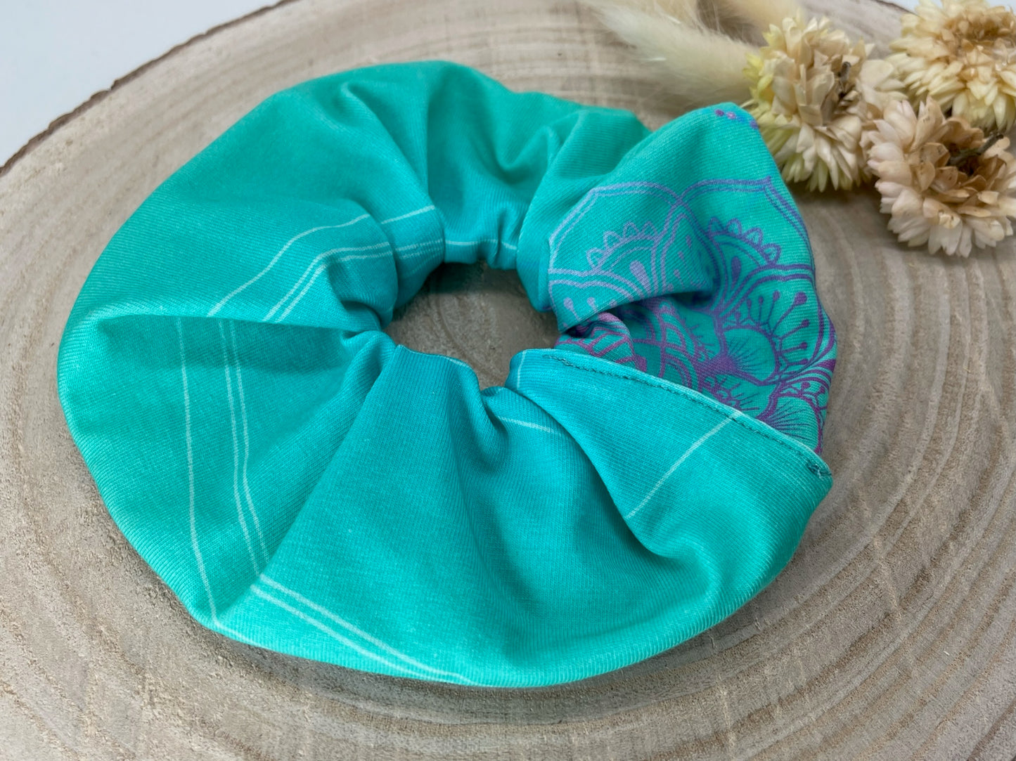 Scrunchie Haargummi blau mint mix mit Mandala