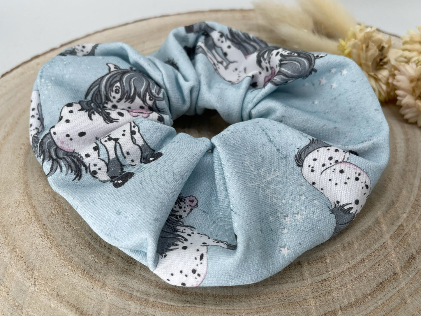 Jersey Scrunchie Haargummi Pony Pünktchen hellblau