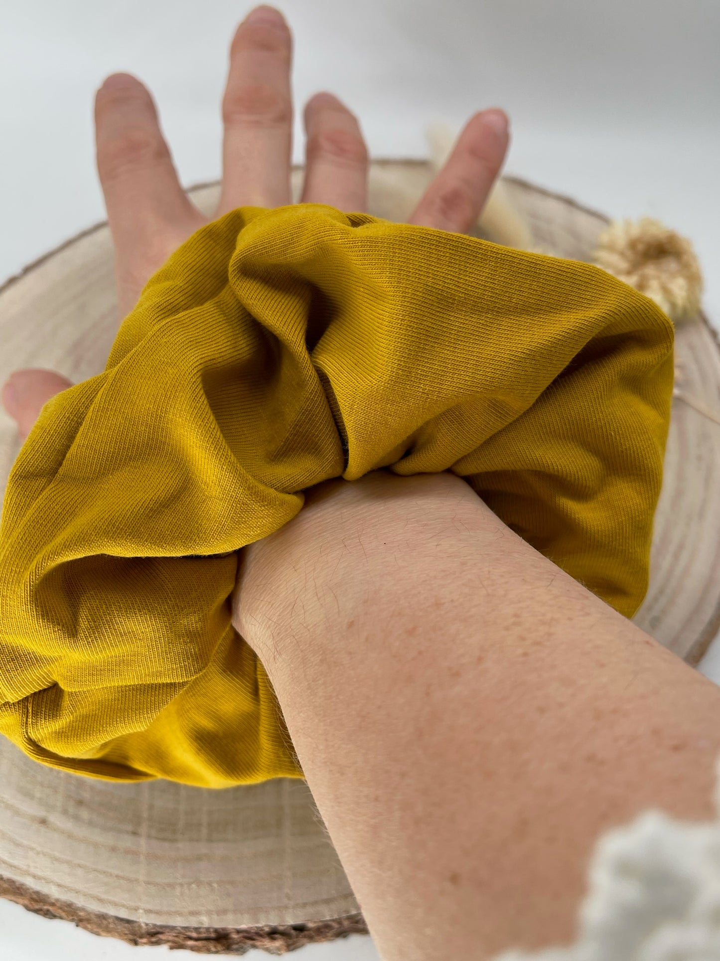 Jersey Scrunchie Haargummi Senf Uni braun