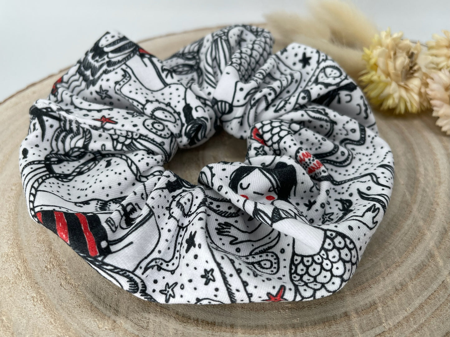 Scrunchie Haargummi Meerjungfrauen ahoi Weiß schwarz