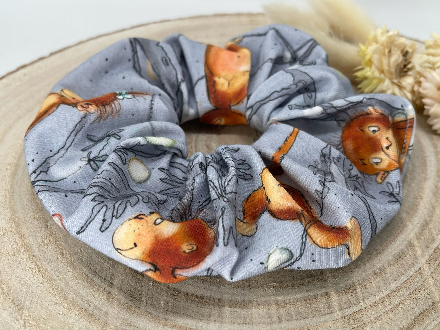 Jersey Scrunchie Haargummi kleine Affenbande blau