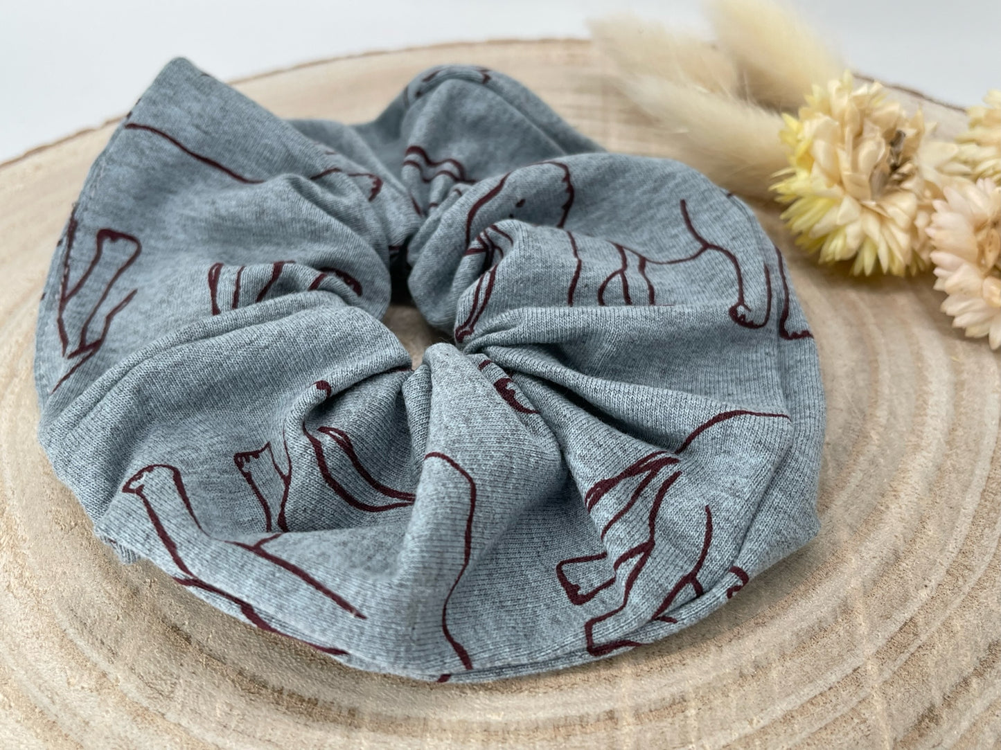Scrunchie Haargummi Haarband grau mit Elefanten