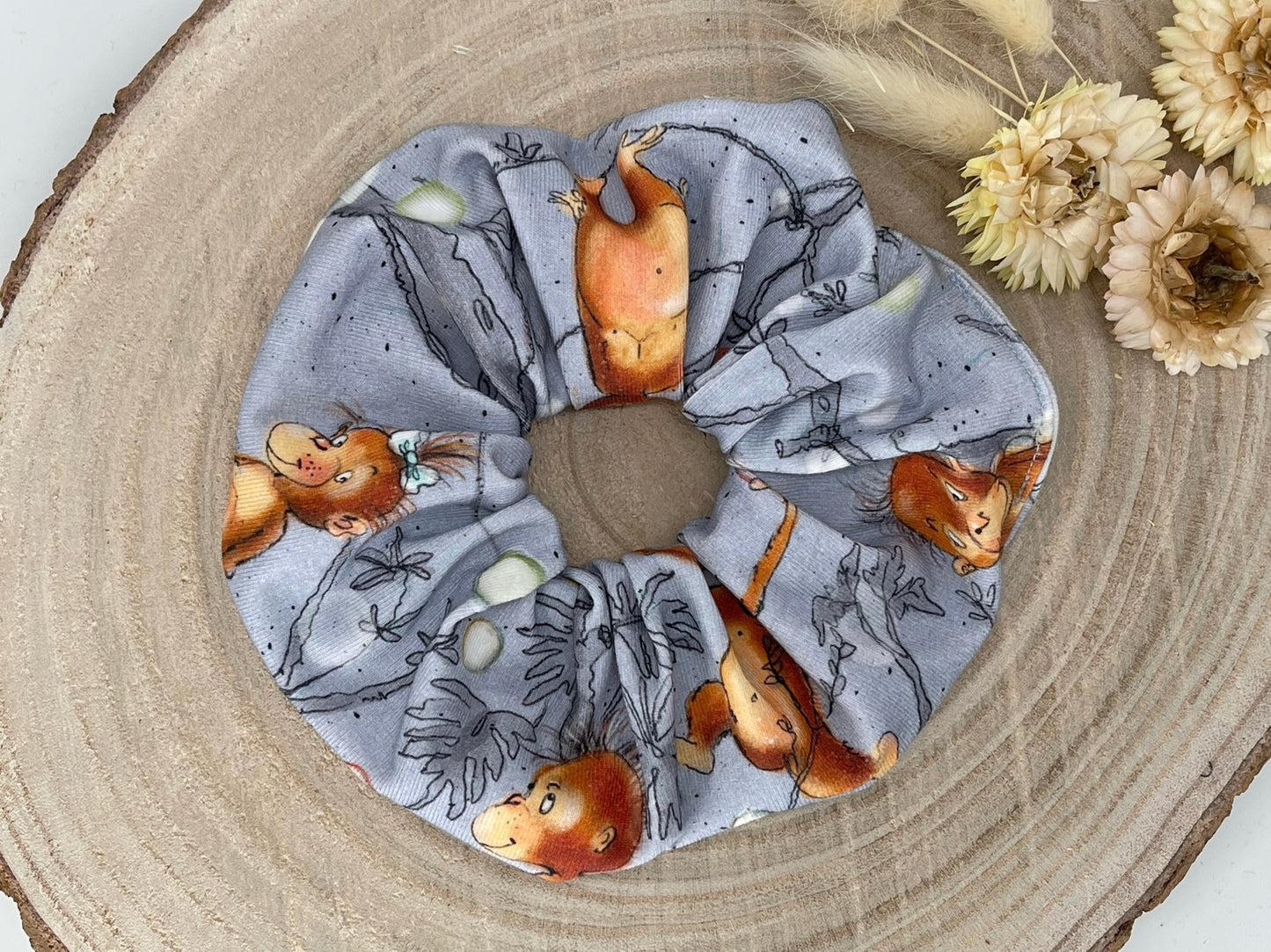 Jersey Scrunchie Haargummi kleine Affenbande blau
