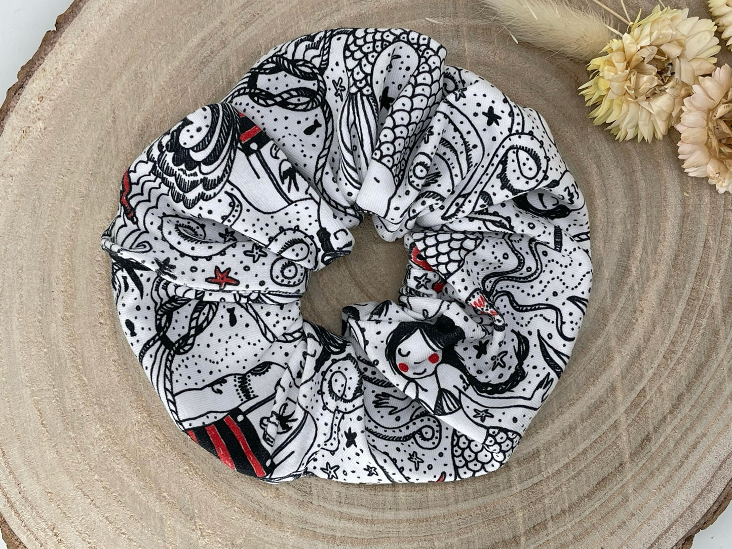 Scrunchie Haargummi Meerjungfrauen ahoi Weiß schwarz