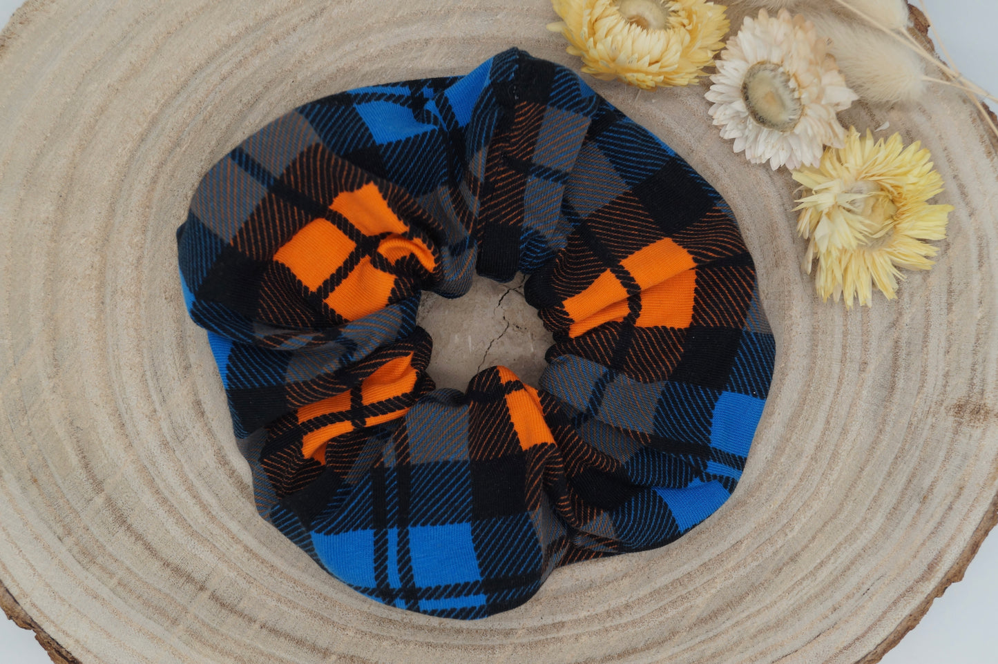 Scrunchie Haargummi elastisches Haarband Karo blau orange für feines oder dickes Haar