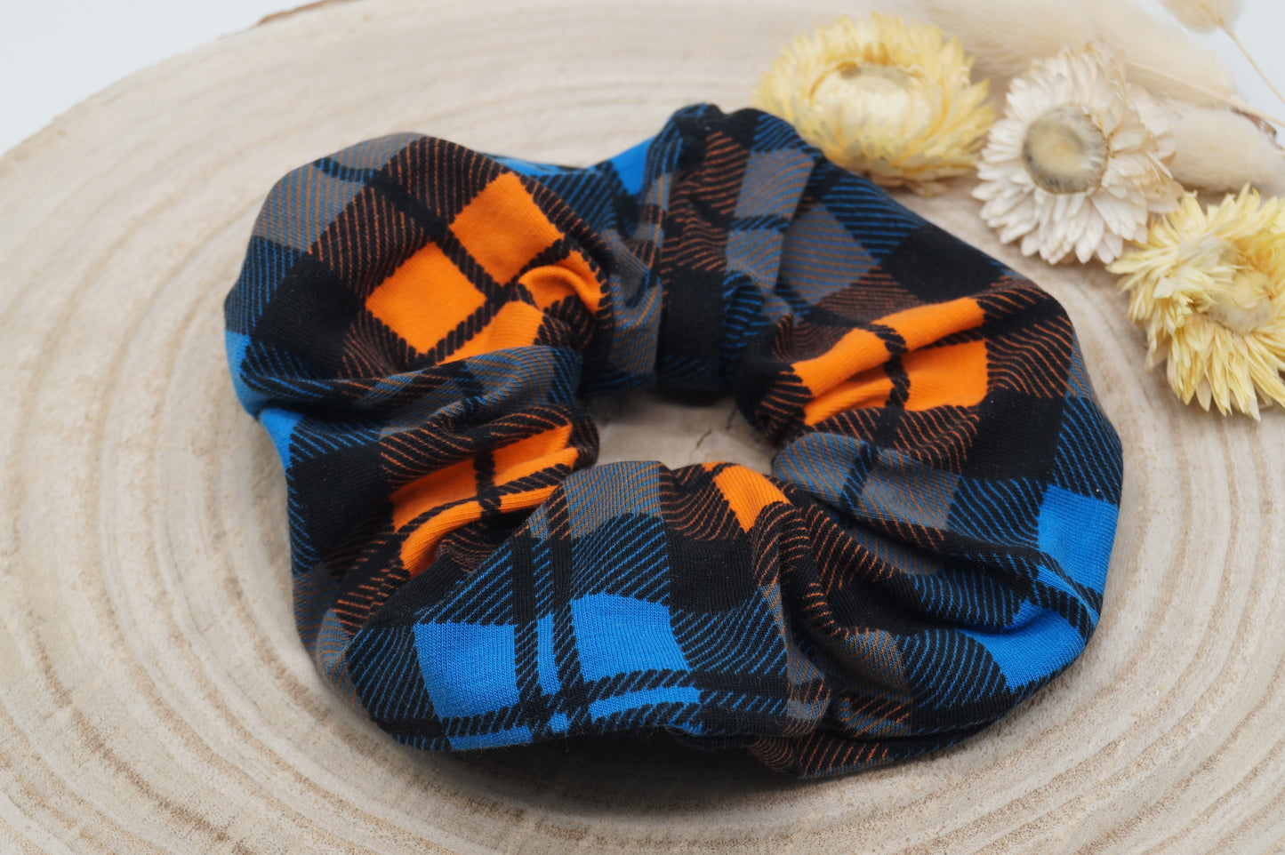 Scrunchie Haargummi elastisches Haarband Karo blau orange für feines oder dickes Haar