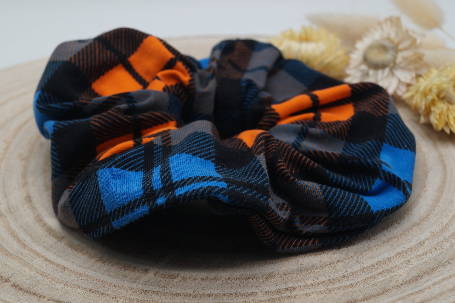 Scrunchie Haargummi elastisches Haarband Karo blau orange für feines oder dickes Haar