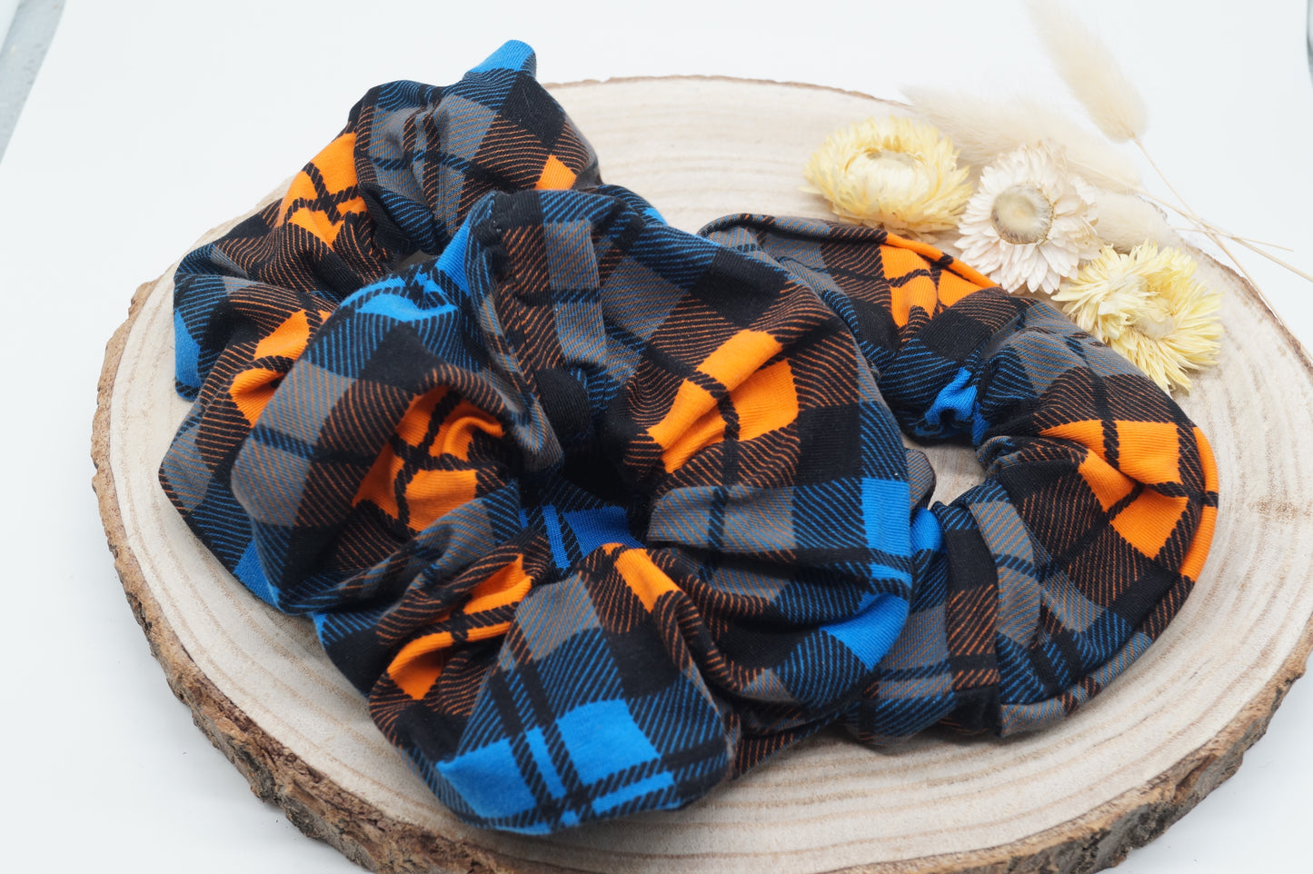 Scrunchie Haargummi elastisches Haarband Karo blau orange für feines oder dickes Haar