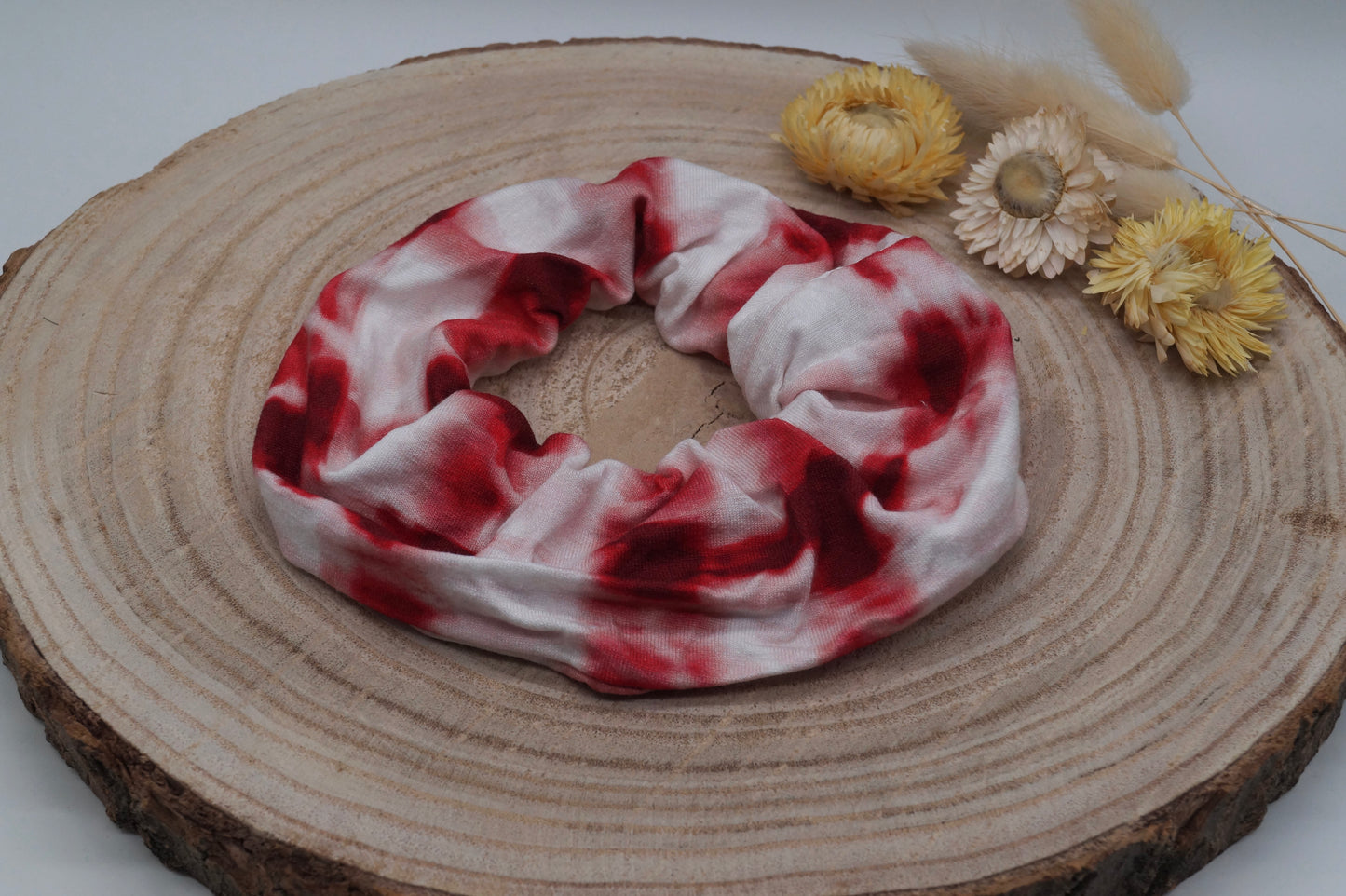 Scrunchie Haargummi elastisches Haarband rot-weiß batik für feines oder dickes Haar