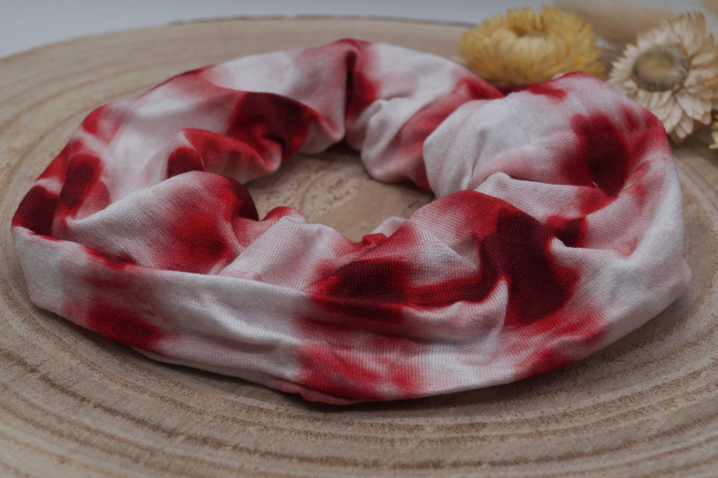 Scrunchie Haargummi elastisches Haarband rot-weiß batik für feines oder dickes Haar