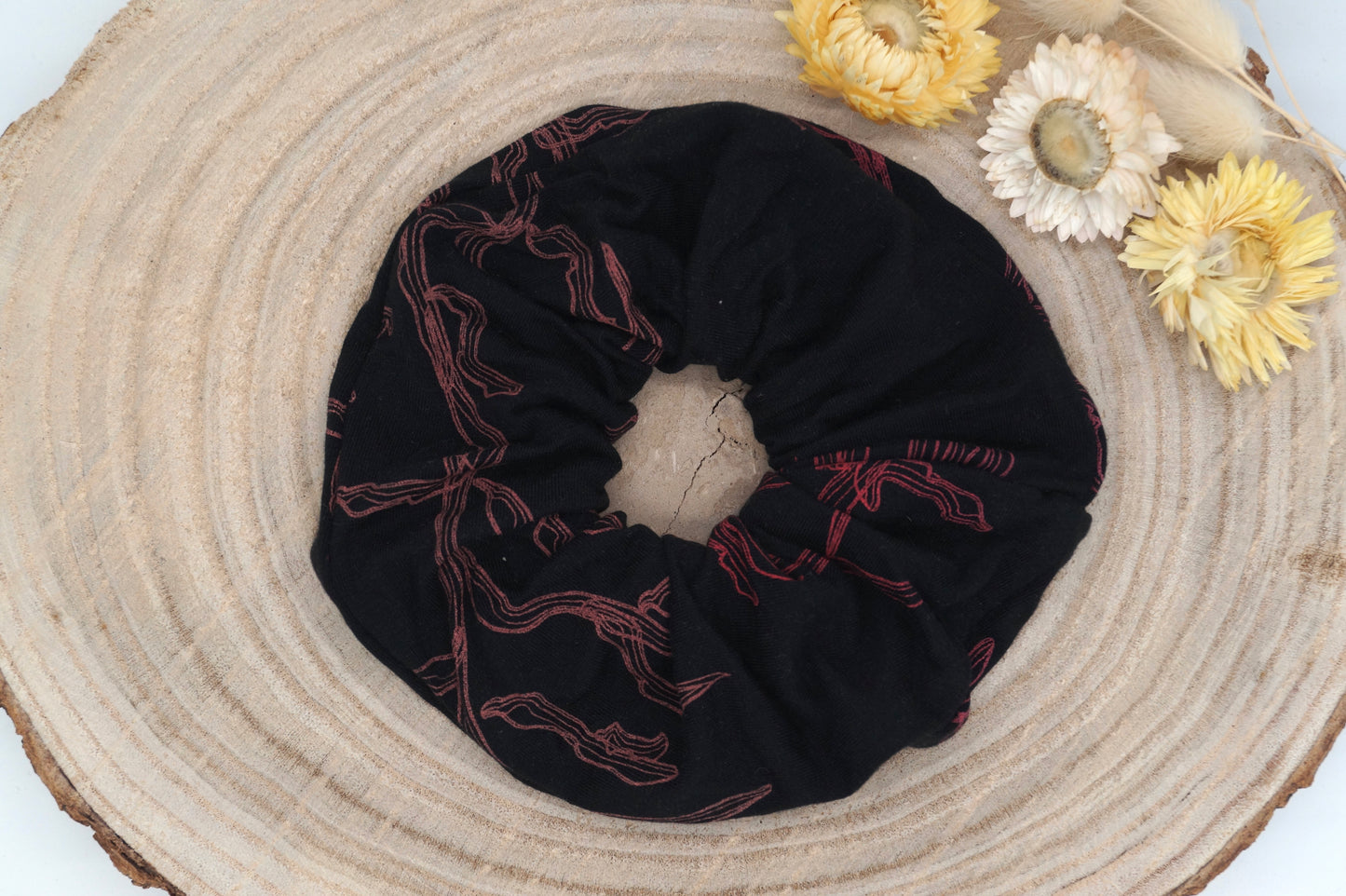 Scrunchie Haargummi elastisches Haarband Haarschmuck schwarz und rot für feines oder dickes Haar