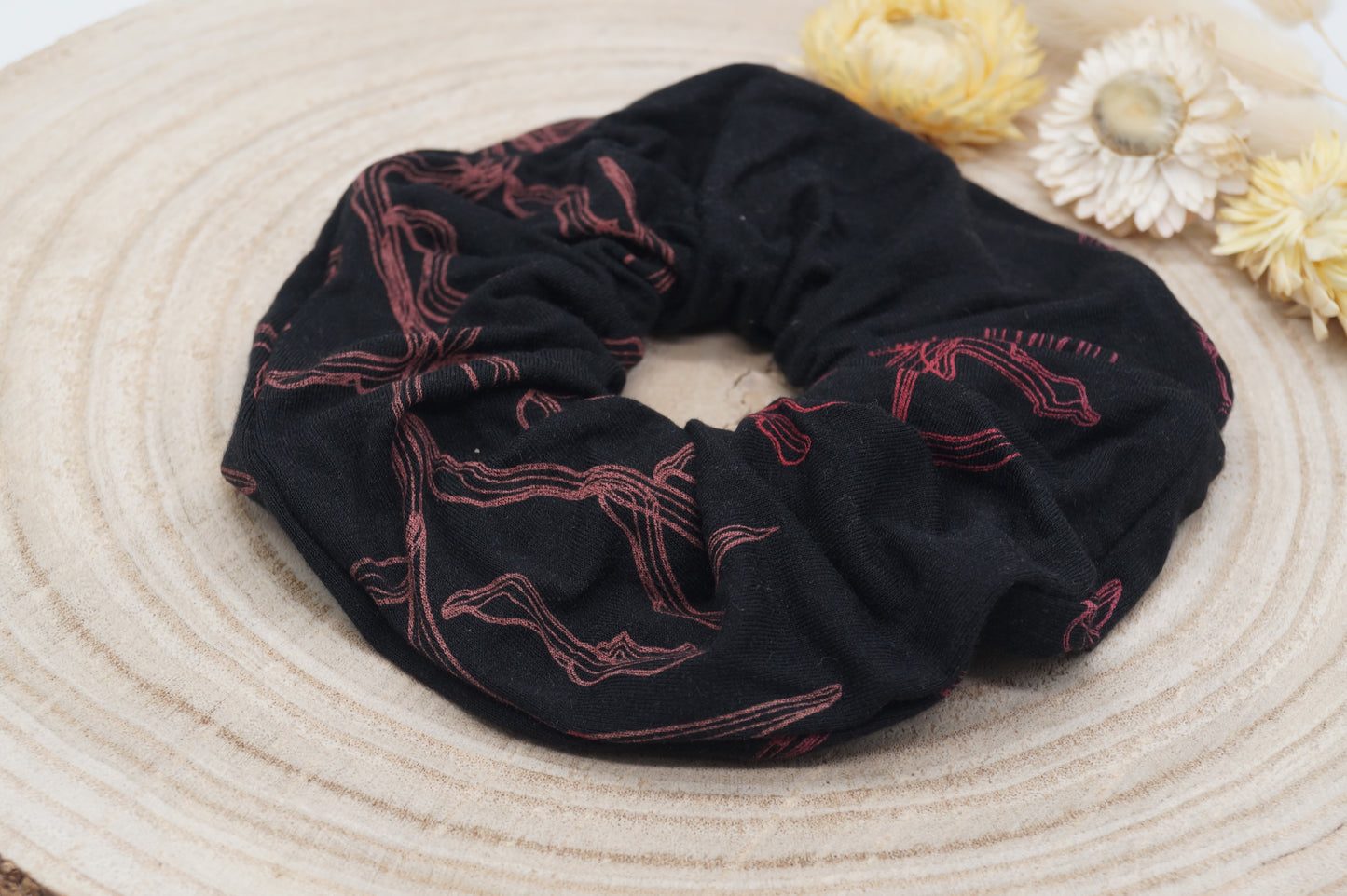 Scrunchie Haargummi elastisches Haarband Haarschmuck schwarz und rot für feines oder dickes Haar
