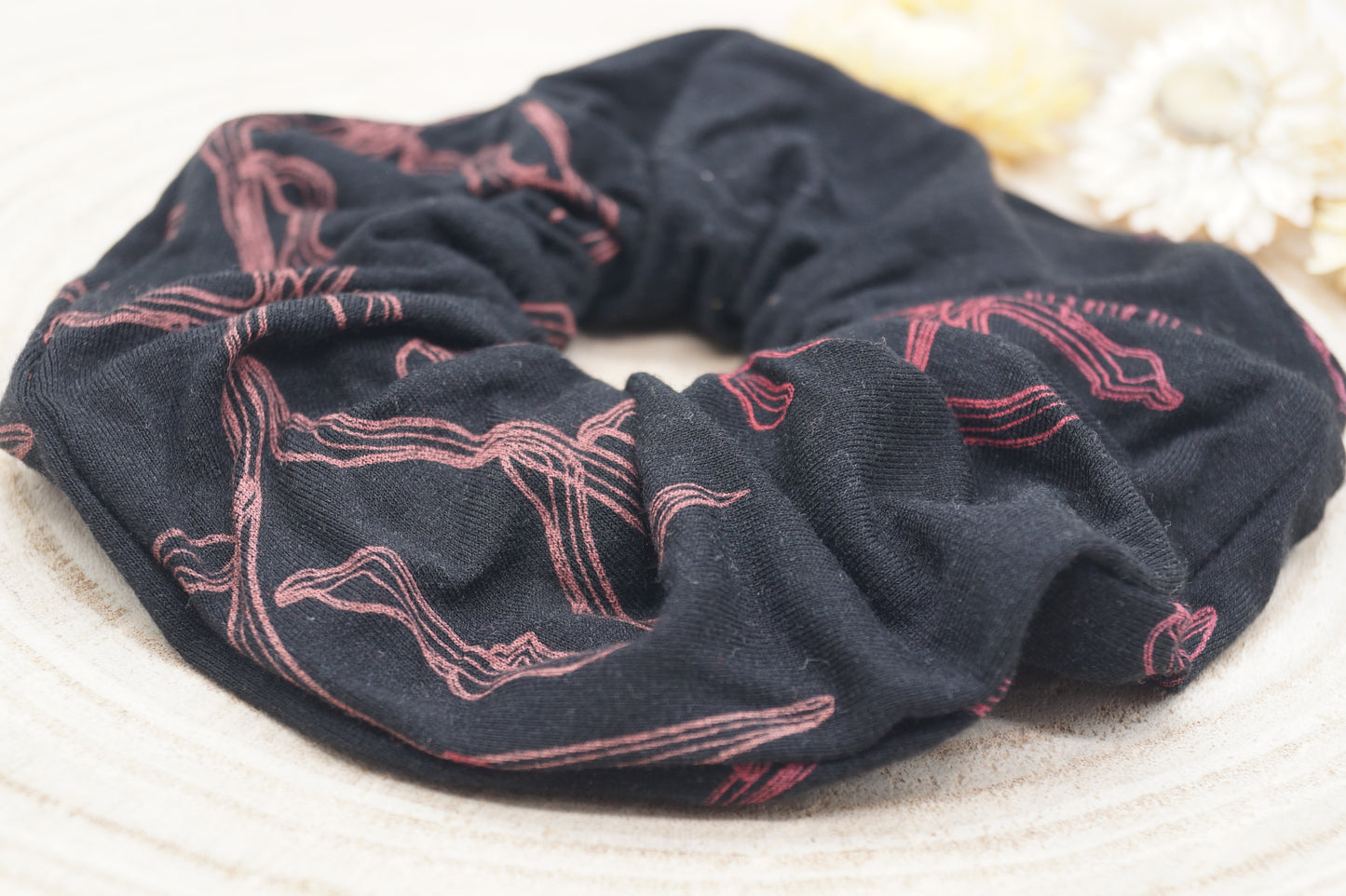 Scrunchie Haargummi elastisches Haarband Haarschmuck schwarz und rot für feines oder dickes Haar