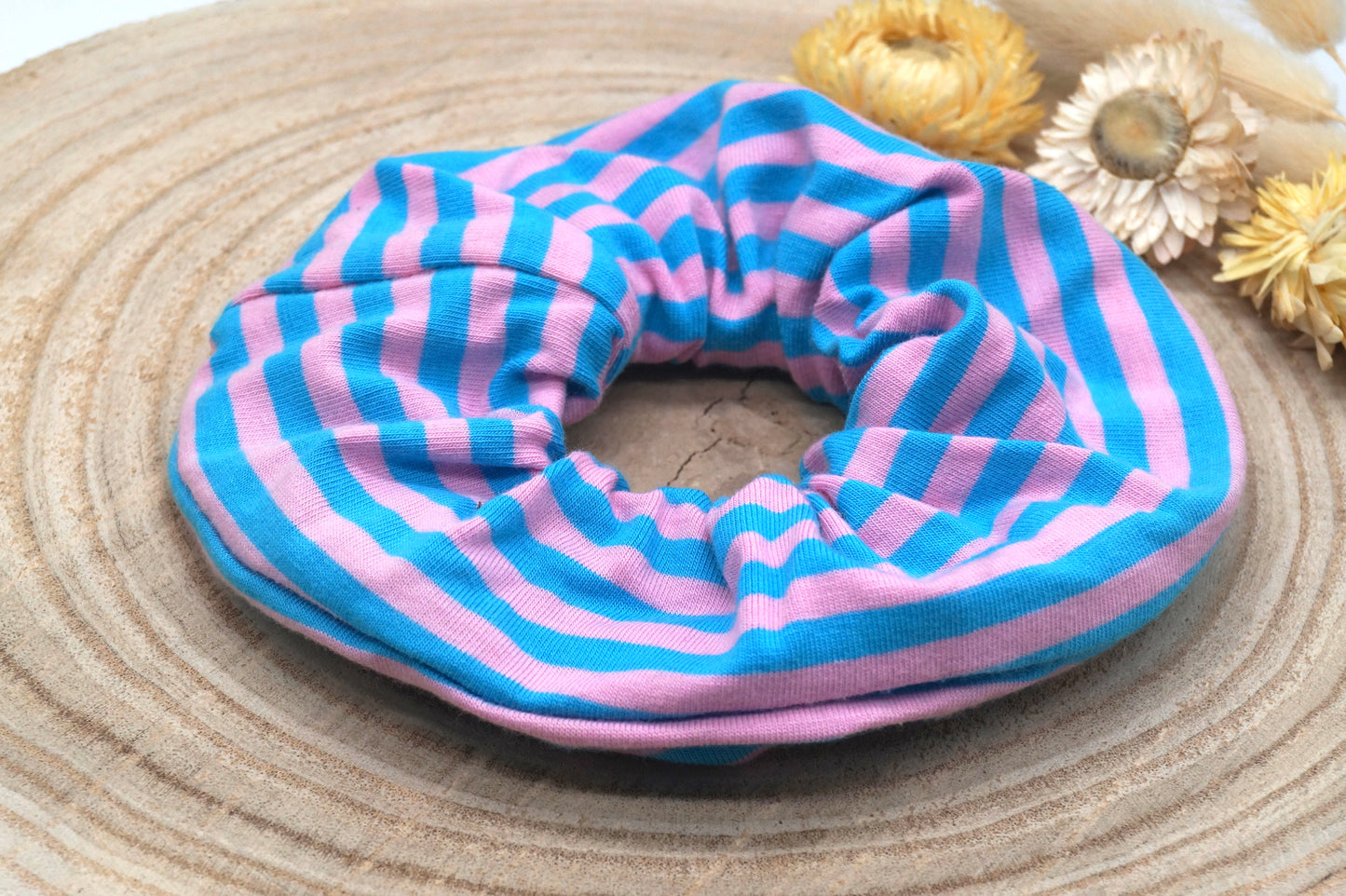 Scrunchie Haargummi elastisches Haarband Haarschmuck streifen rosa hellblau für feines oder dickes Haar
