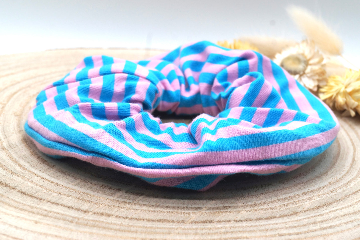 Scrunchie Haargummi elastisches Haarband Haarschmuck streifen rosa hellblau für feines oder dickes Haar