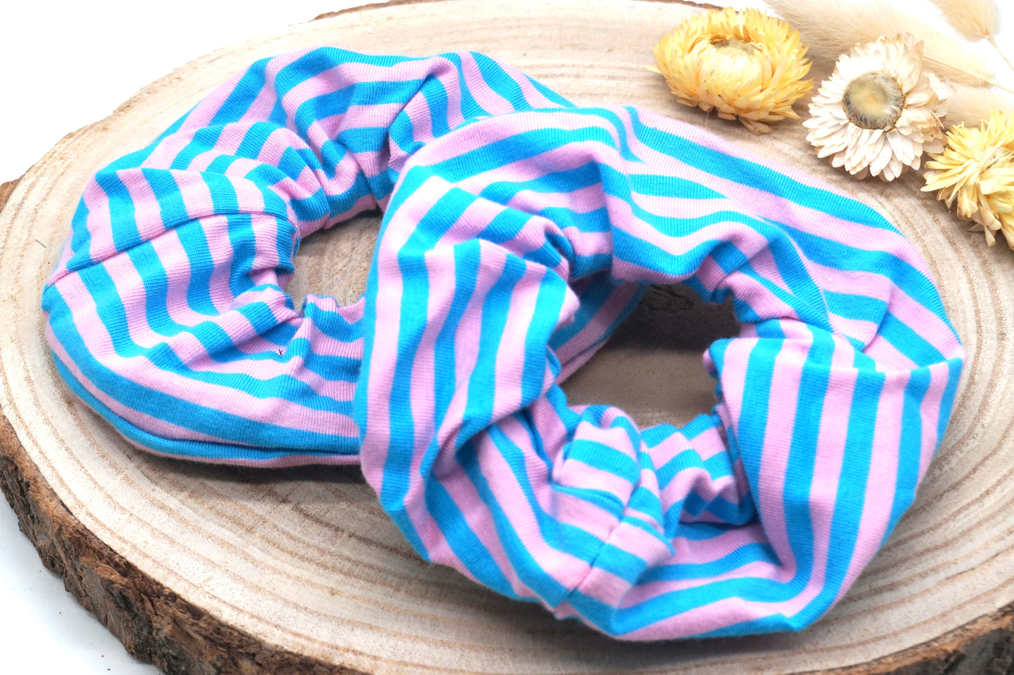 Scrunchie Haargummi elastisches Haarband Haarschmuck streifen rosa hellblau für feines oder dickes Haar