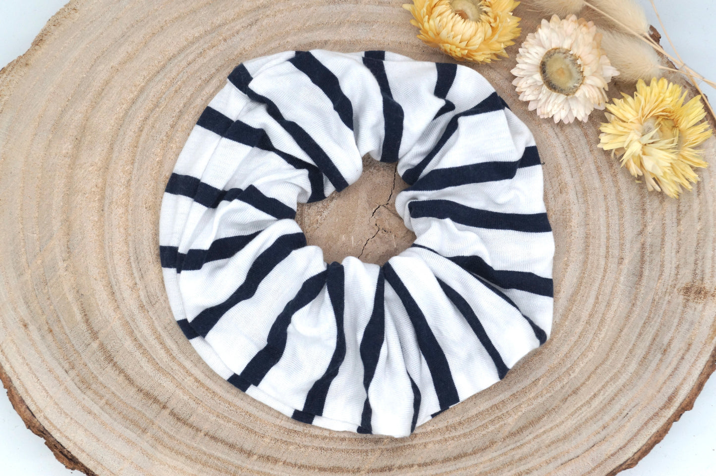 Scrunchie Haargummi elastisches Haarband Haarschmuck Streifen weiß blau für feines oder dickes Haar