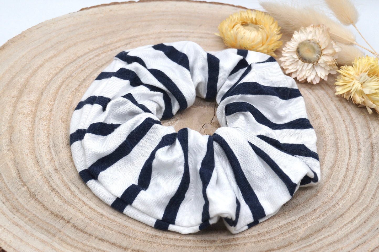Scrunchie Haargummi elastisches Haarband Haarschmuck Streifen weiß blau für feines oder dickes Haar