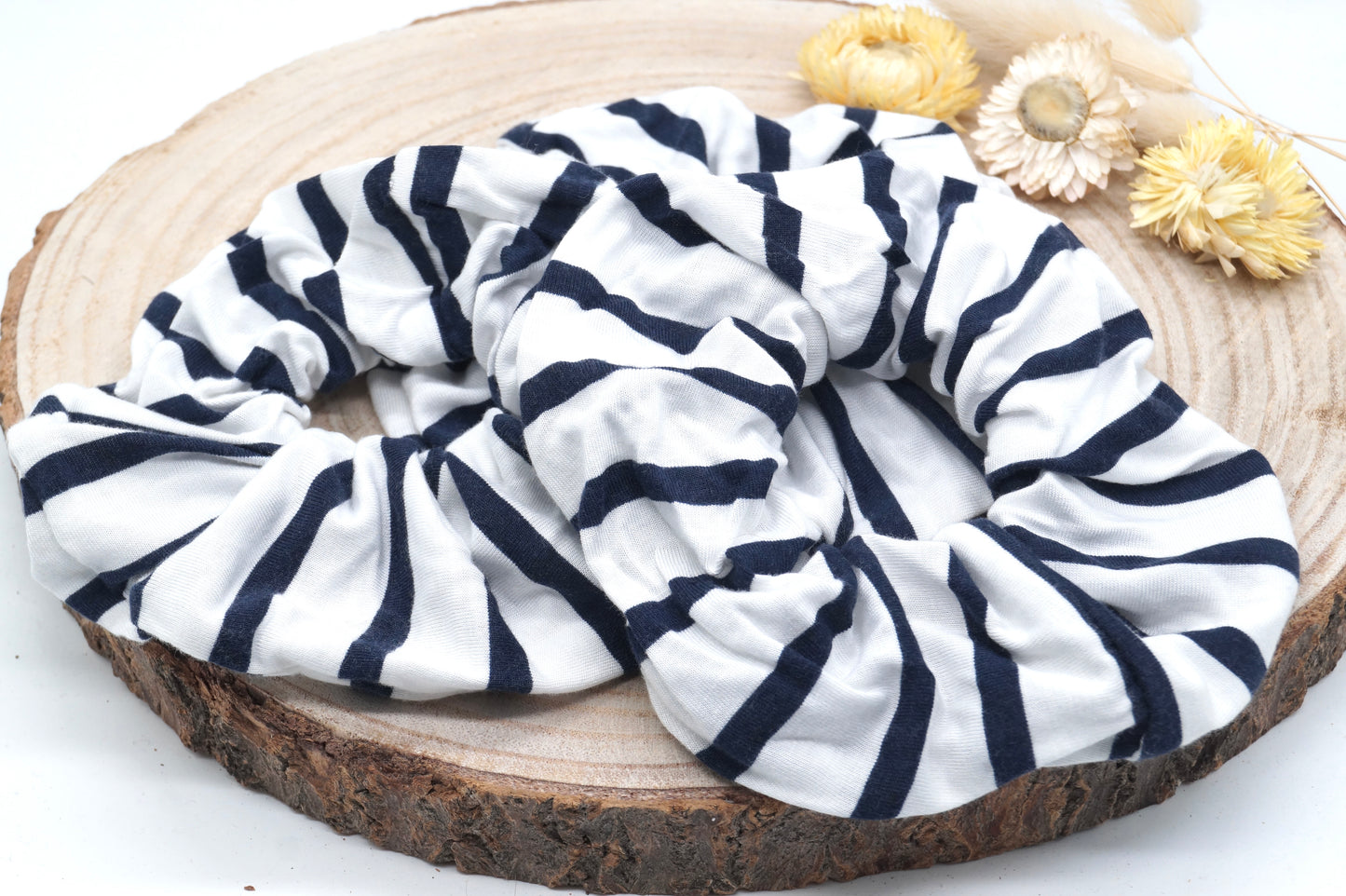 Scrunchie Haargummi elastisches Haarband Haarschmuck Streifen weiß blau für feines oder dickes Haar