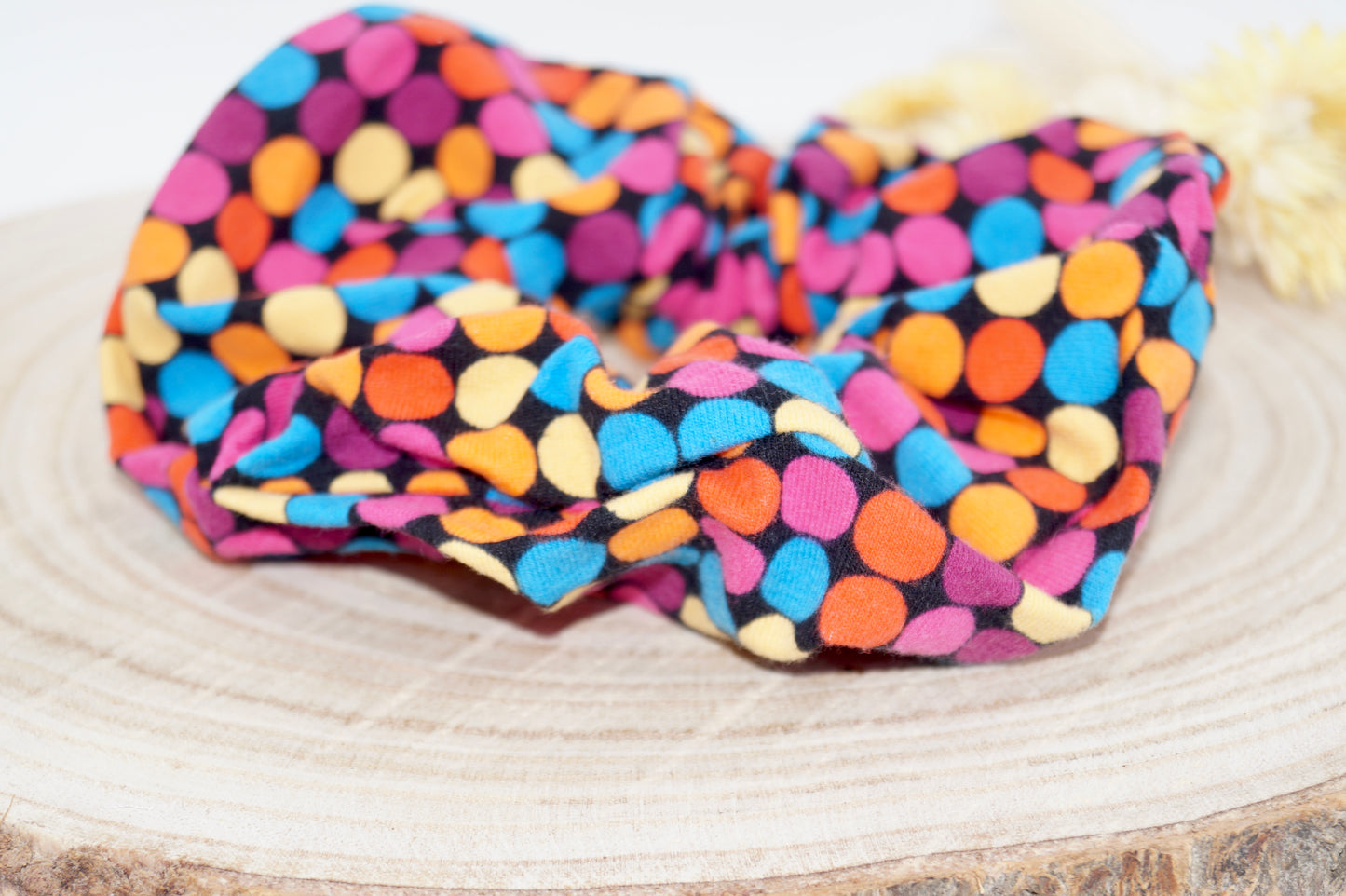 Jersey Scrunchie Haargummi viele kunterbunte Punkte rosa