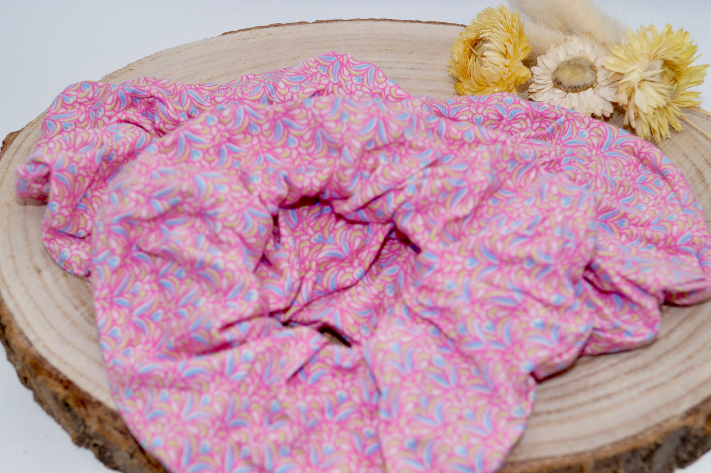 Modal Scrunchie Haargummi rosa blaue Ornamente