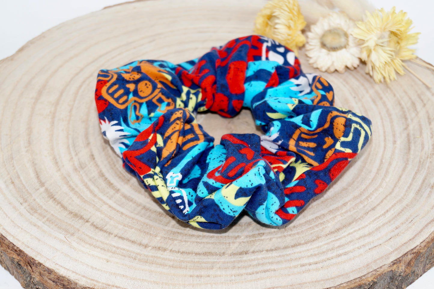 Scrunchie Haargummi Totenkopf bunt blau