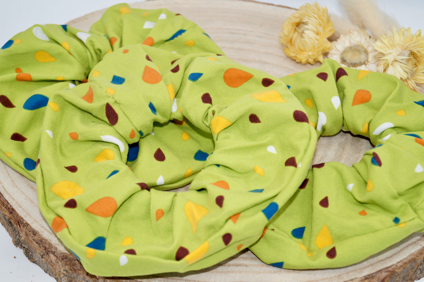 Jersey Scrunchie Haargummi bunte Tropfen grün