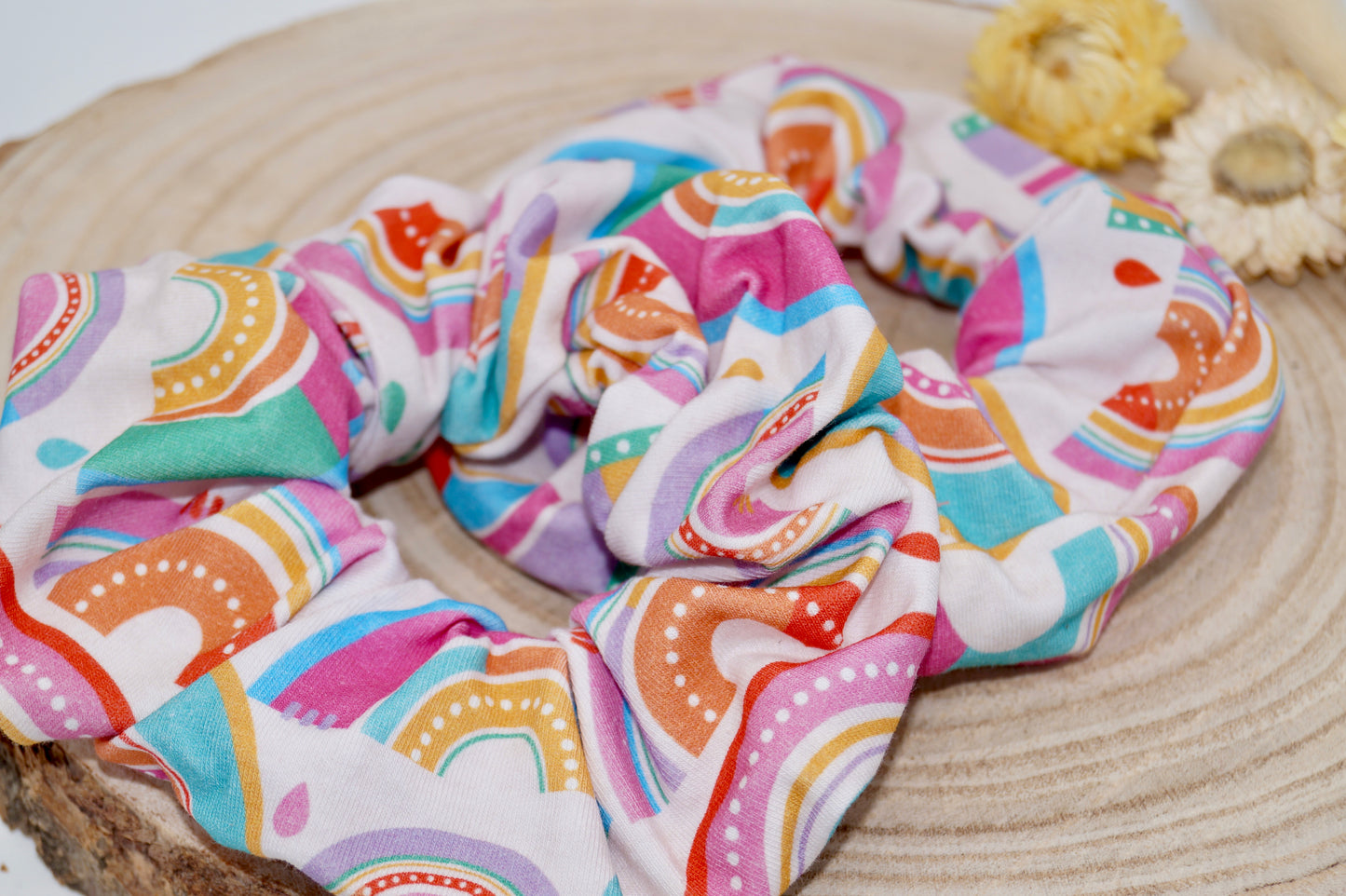 Jersey Scrunchie Haargummi Regenbogen weiß