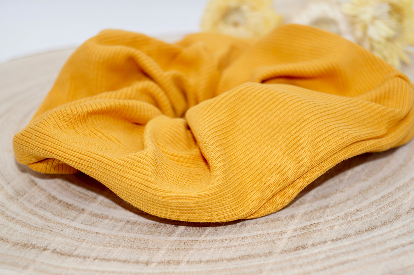 Ripp-Jersey Scrunchie Haargummi Uni Senf Braun