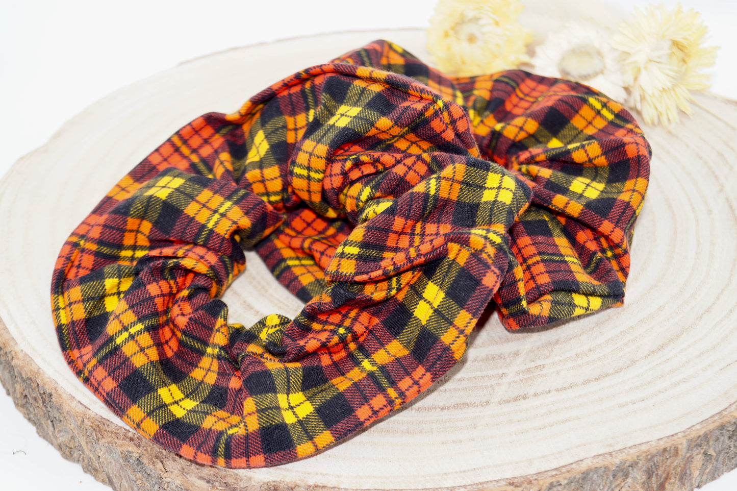 Jersey Scrunchie Haargummi Karo braun orange