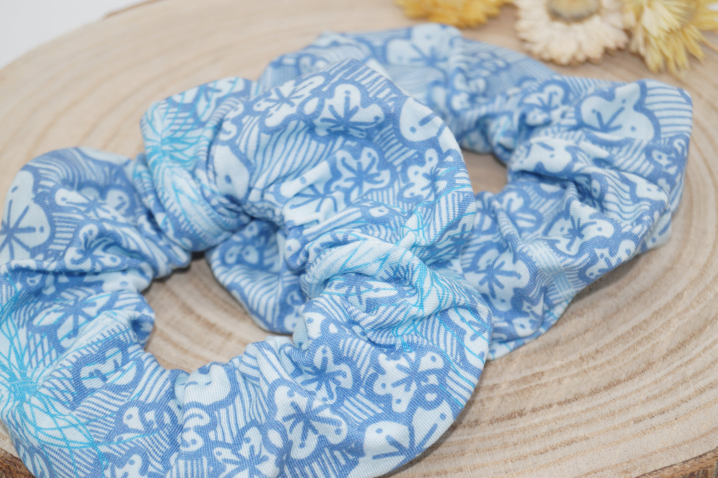 Jersey Scrunchie Haargummi Blüten blau