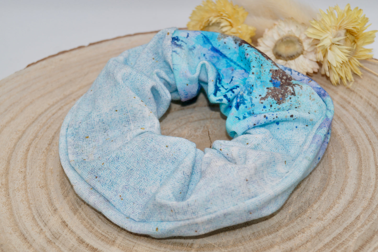 Scrunchie Haargummi Batik Blumen blau