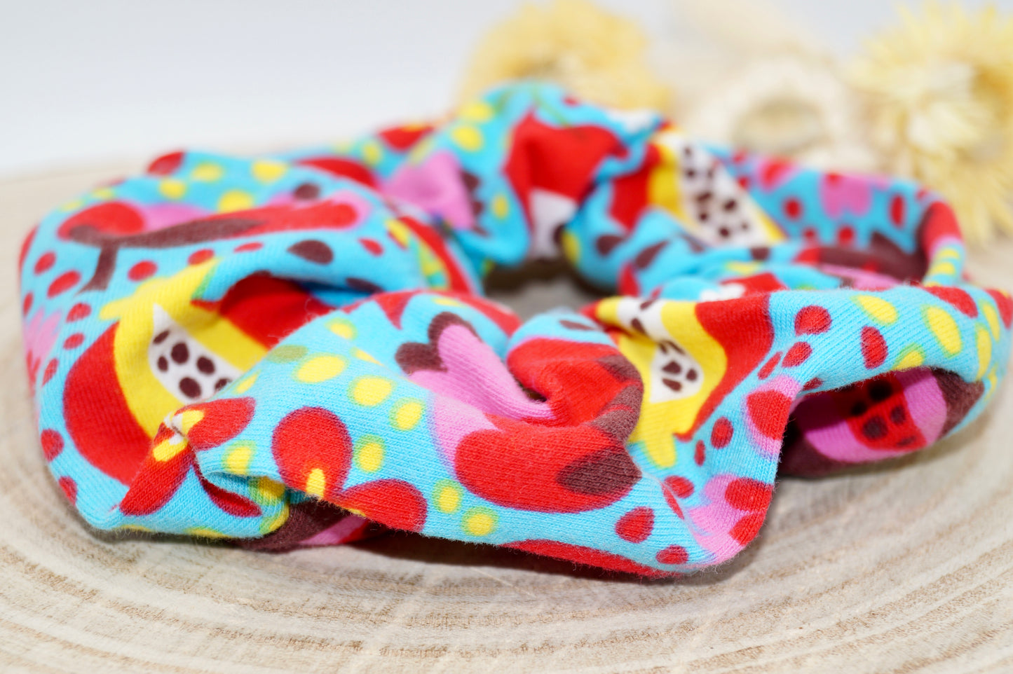 Jersey Scrunchie Haargummi Sommer Früchte auf blau