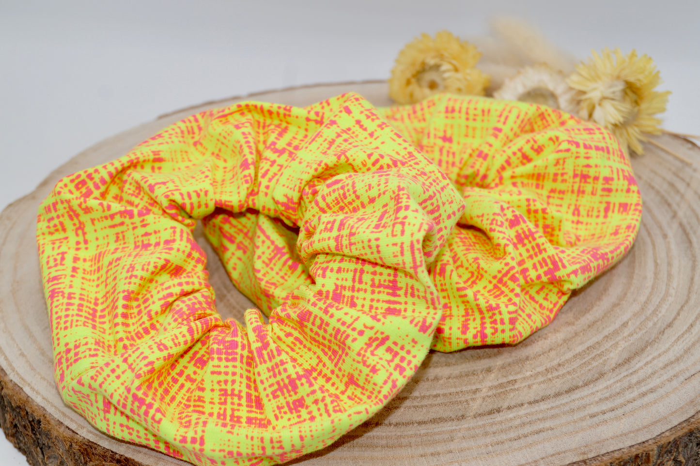 Jersey Scrunchie Haargummi neon gelb-pink