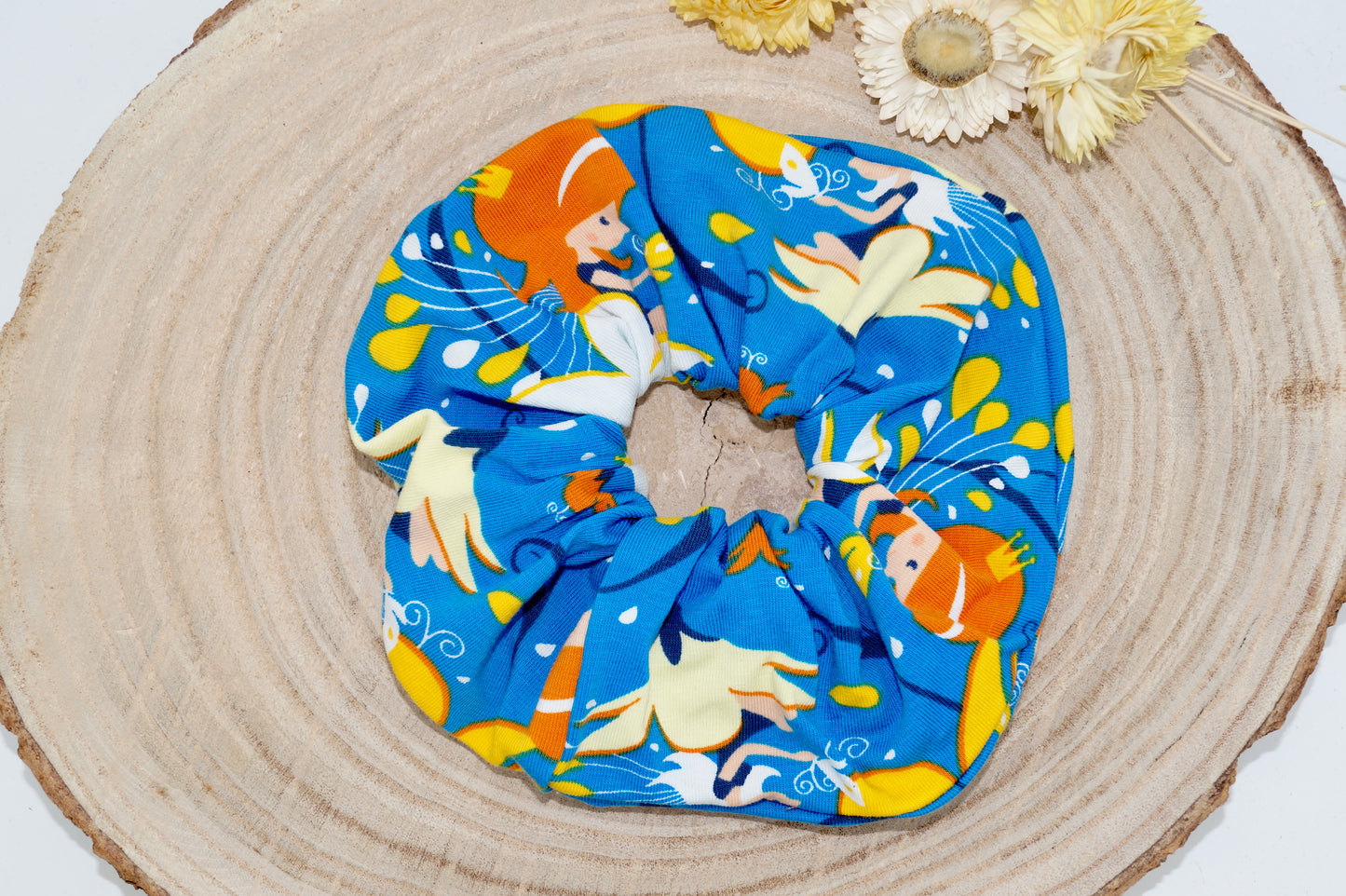 Scrunchie haargummi elastisches Haarband für feines oder dickes Haar mit Elfen Motiv in blau