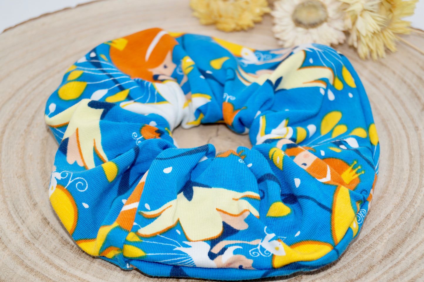 Scrunchie haargummi elastisches Haarband für feines oder dickes Haar mit Elfen Motiv in blau