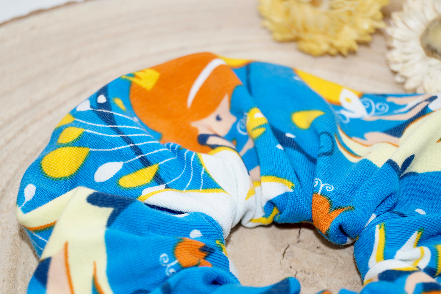 Scrunchie haargummi elastisches Haarband für feines oder dickes Haar mit Elfen Motiv in blau