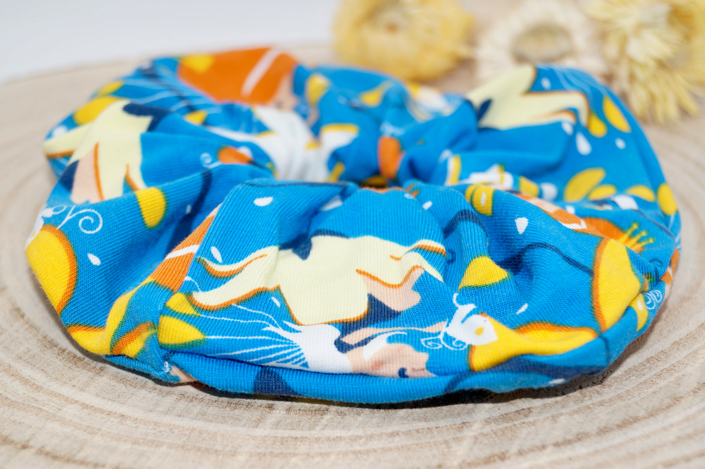 Scrunchie haargummi elastisches Haarband für feines oder dickes Haar mit Elfen Motiv in blau