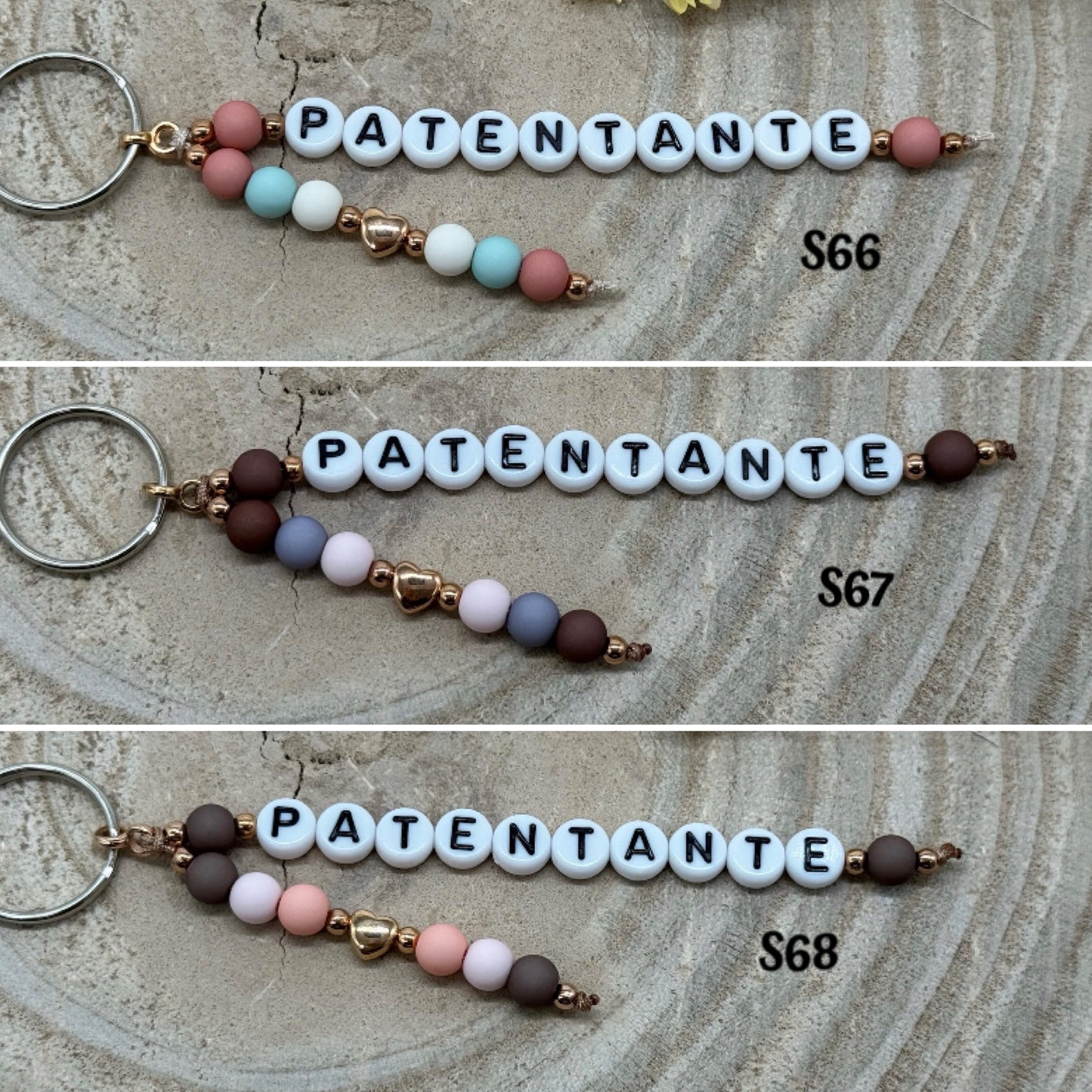 Schlüsselanhänger Taschenanhänger Anhänger Patentante tricolour mit weißen Buchstabenperlen