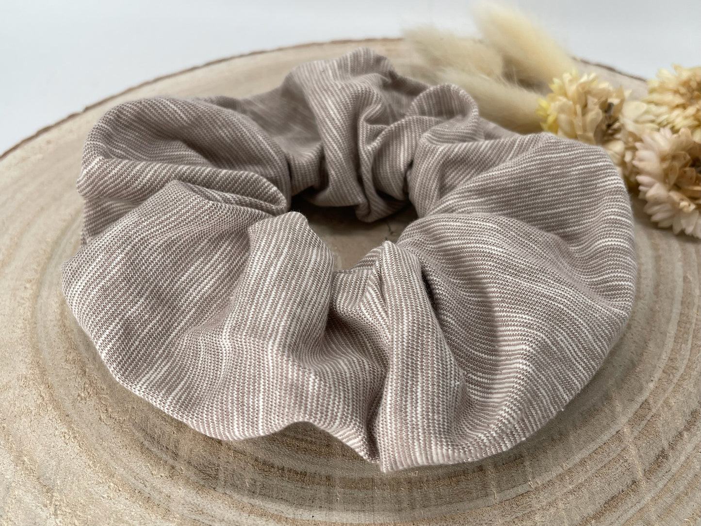 Jersey Scrunchie Haargummi braun weiße Streifen