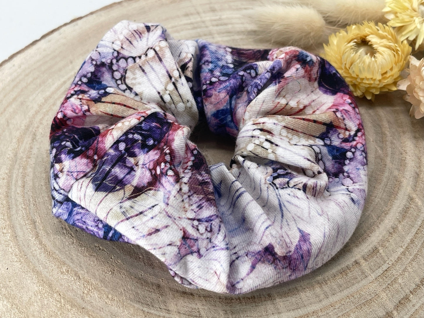 Jersey Scrunchie Haargummi lila Batik Blumen