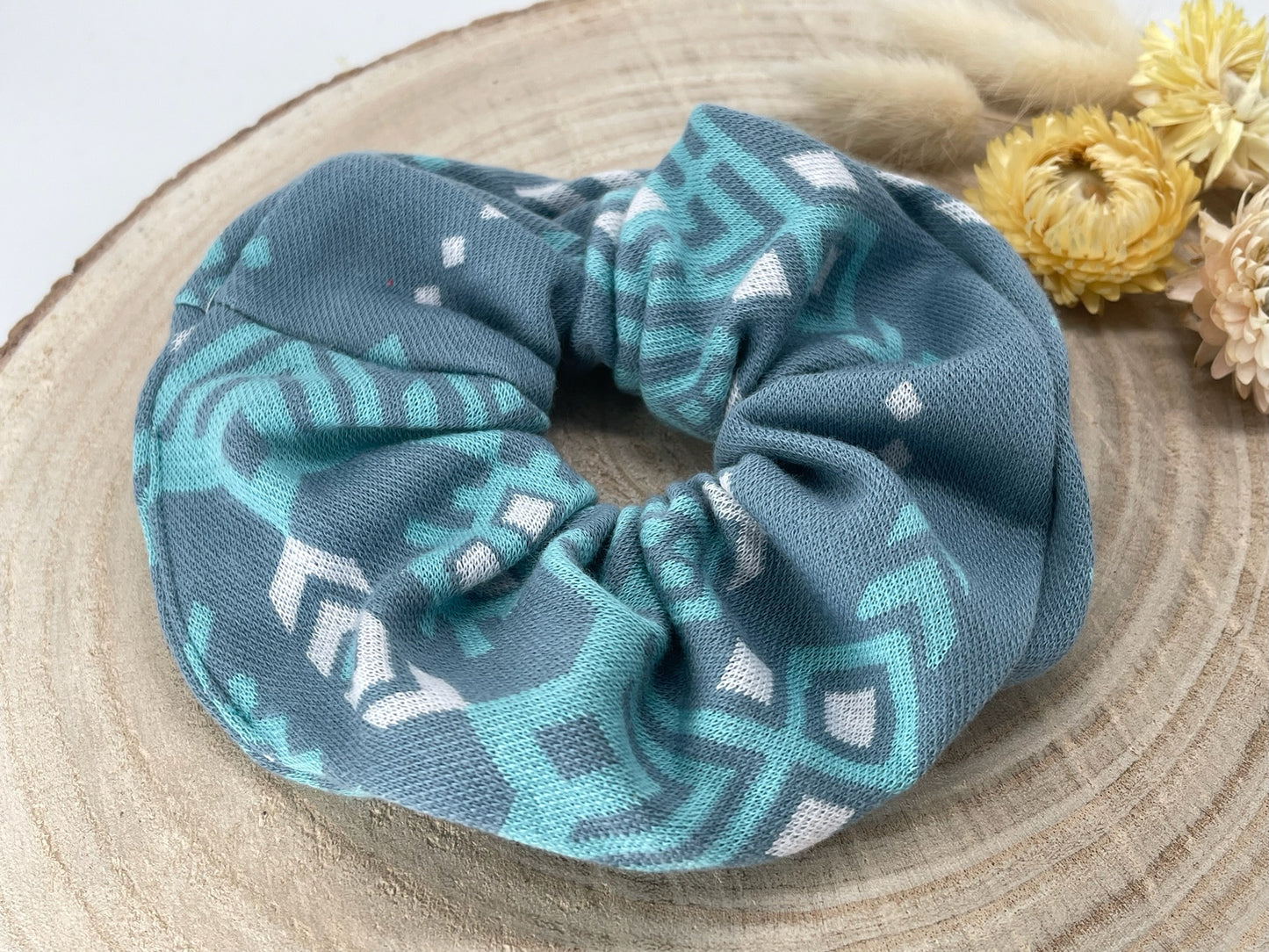 Jersey Scrunchie Haargummi mint blau mit Muster