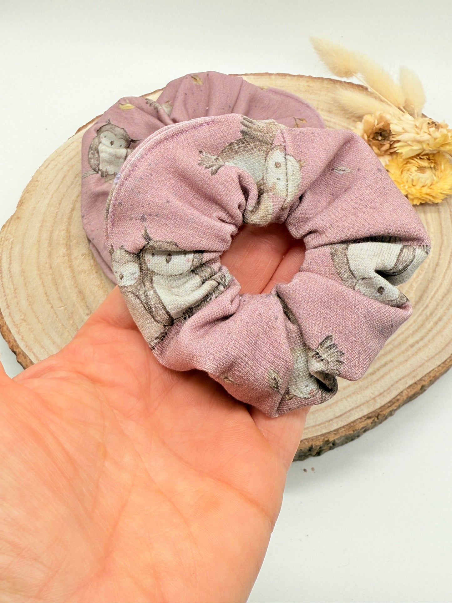 Jersey Scrunchie Haargummi Eulen altrosa